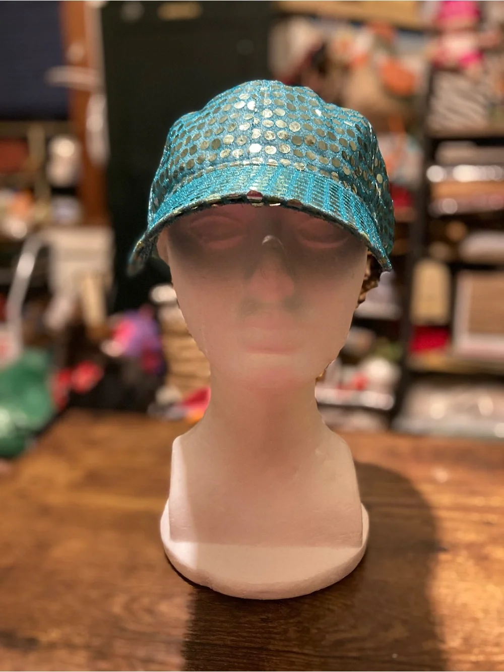 Kids turquoise sequin baseball cap